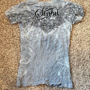 Sinful Gray Short Sleeve Tee with Black Design